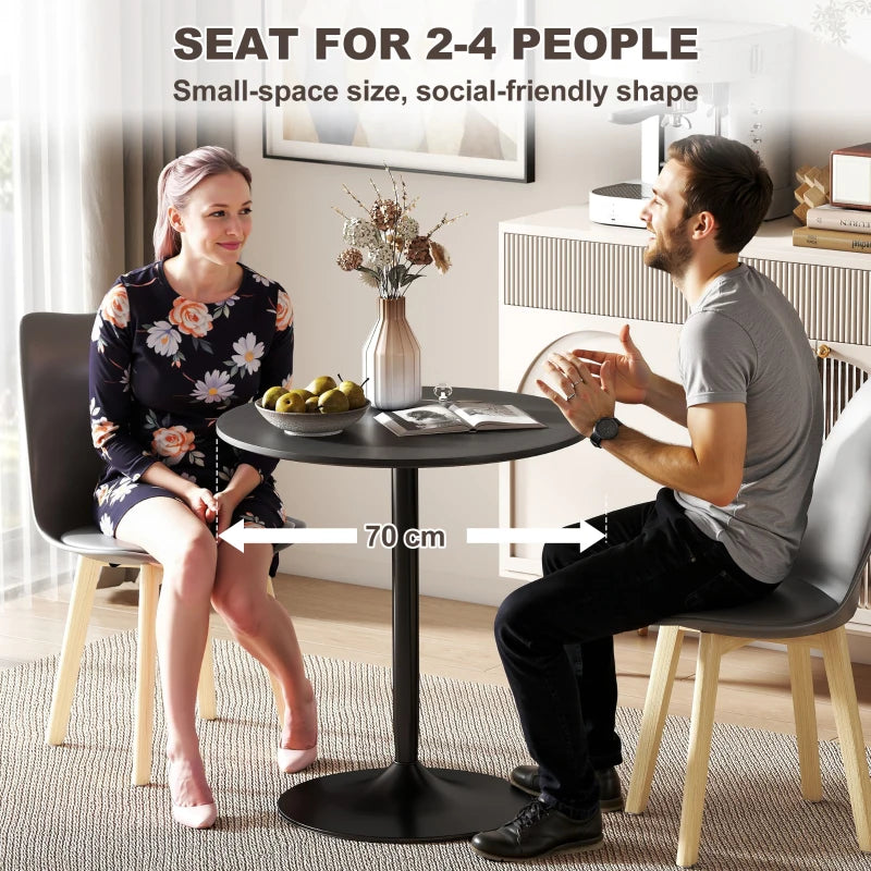27.6" Round Kitchen Table for 2, Modern Small Dining Table with Wood Veneer, Steel Base for Dining Room, Black