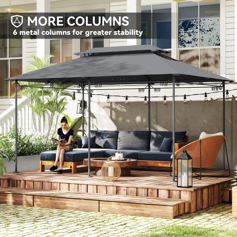 10' x 13' Double Roof Patio Gazebo, Outdoor Gazebo with Curtains, for Garden, Lawn, Backyard and Deck, Grey