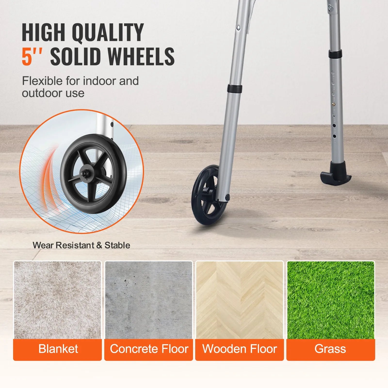 VEVOR 2 in 1 Folding Walker with Armrest Pads & 5" Solid Wheel Height Adjustable