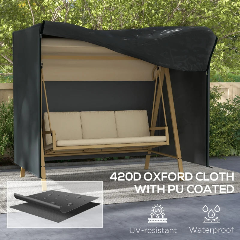3 Seater Garden Swing Cover, Waterproof 420D Outdoor Swing Bench Cover with Zip, Windproof and Anti-UV, Black