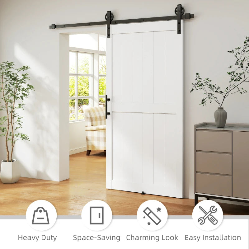 42inx84in Barn Door with 7FT Sliding Door Hardware Kit, Handle, Upgraded Rollers and Floor Guide, Waterproof, White