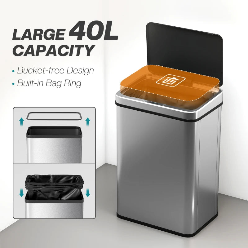 10.6 Gallon Automatic Garbage Can with Soft-Close Lid, Touchless Trash Can with Fingerprint Resistant Stainless Steel