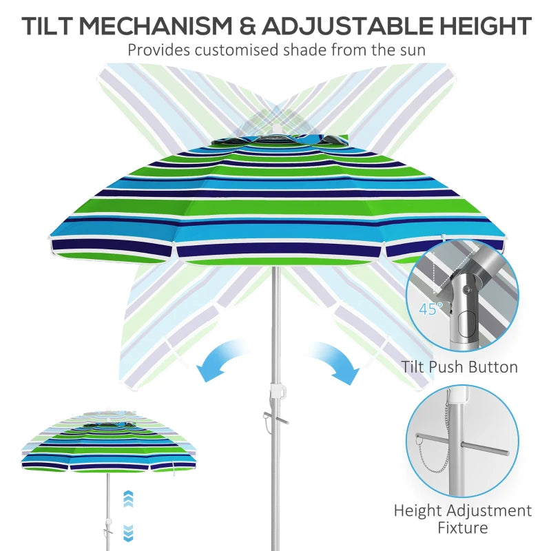 6ft Travel Beach Umbrella with Sand Anchor Height Adjustable Sun Umbrella with Tilt Bag 40+ UV Protection Multicolour
