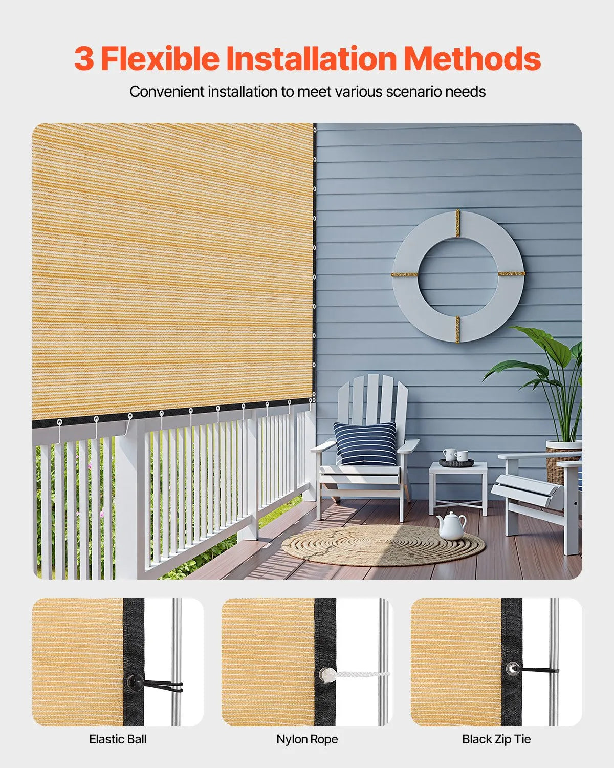 VEVOR 90% Sun Shade Cloth Privacy Screen 12 x 20 ft for Patio Garden (Beige)