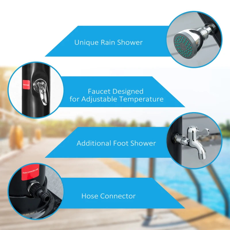 Solar Outdoor Shower, 5.3-Gallon Garden Shower with Adjustable Water Temperature up to 140°F, Black