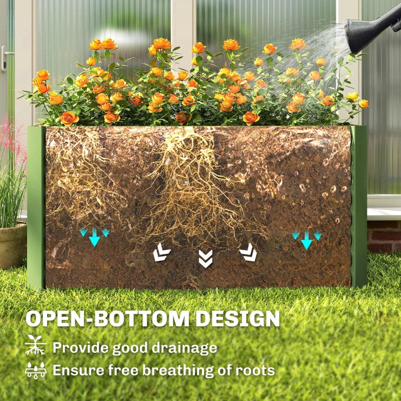 Set of 2 Galvanized Metal Planters for Outdoor Plants, 4' x 2' x 2' Raised Garden Bed, Light Green