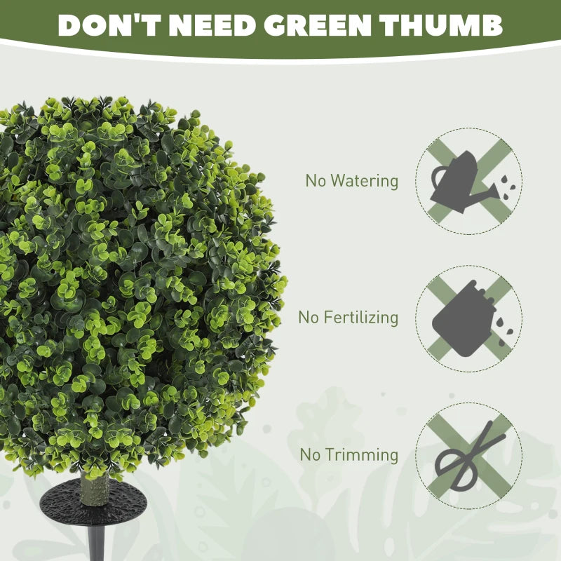 2 Pack 1.3ft Artificial Ball Eucalyptus Topiary with Ground Stake, UV Resistant Faux Greenery for Indoor Outdoor