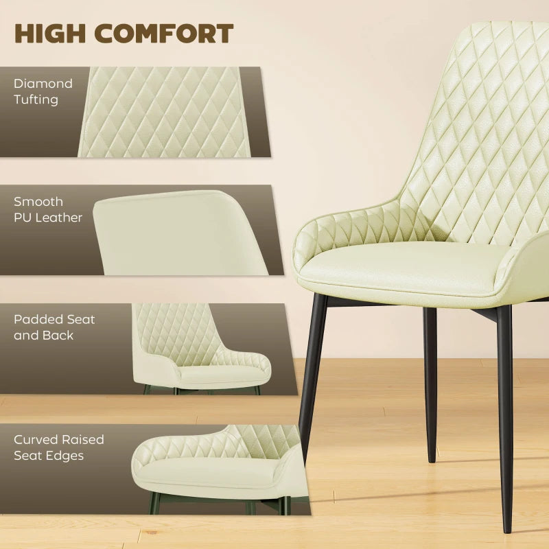 Set of 4 Upholstered Kitchen Chairs, Modern Dining Chairs with Diamond Tufting and Steel Legs for Dining Room, Cream White