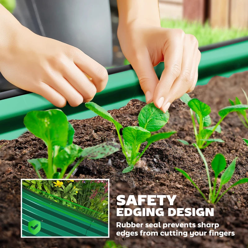 7' x 3' x 1' Large Outdoor Planter Box, Galvanized Raised Garden Bed with Metal Plant Stake, Green