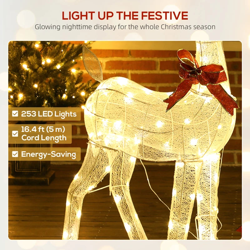3 Piece Lighted Christmas Reindeer Family, 55" Light Up Deer, Outdoor Holiday Decor with LED Lights, Stakes, Zip Ties