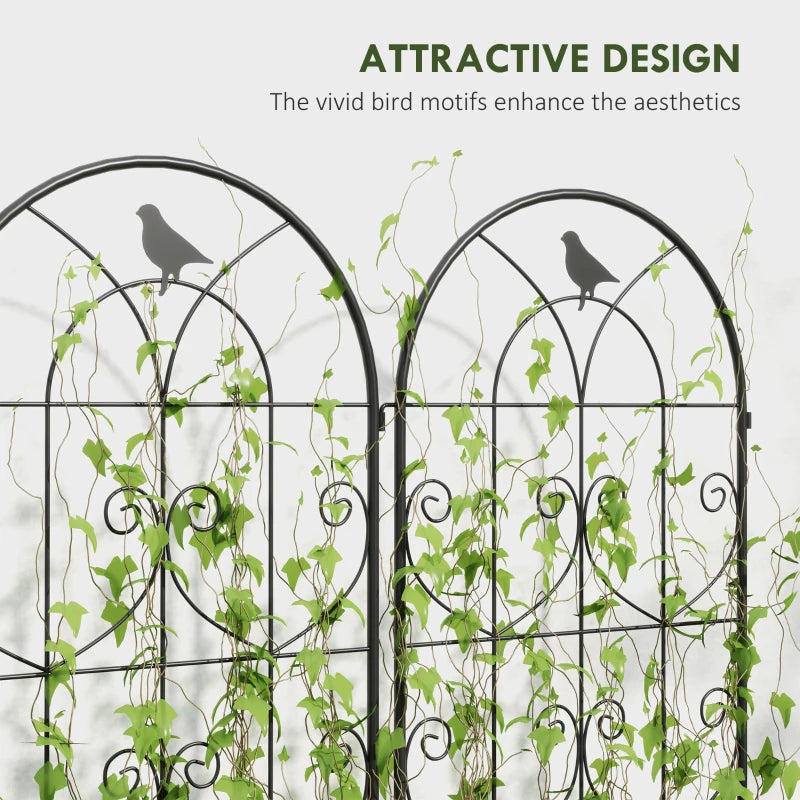 Set of 2 Metal Garden Trellis, Decorative Trellis Panels, Bird Design, 19.7" W x 70.9" H, Black