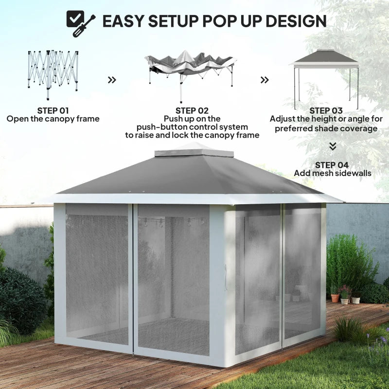 11' x 11' Pop Up Gazebo, Double Roof Foldable Height Adjustable Canopy Tent with Mesh Sidewalls, Carrying Bag, Dark Grey