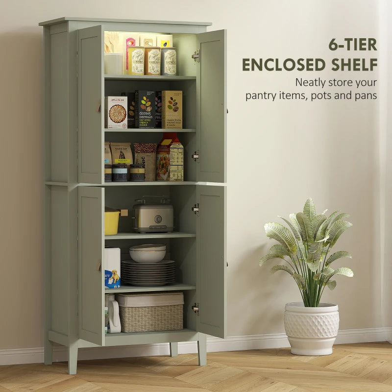 69.5" Tall Kitchen Pantry Storage Cabinet with Motion Sensor LED Light, Modern Kitchen Pantry Cabinet, Green