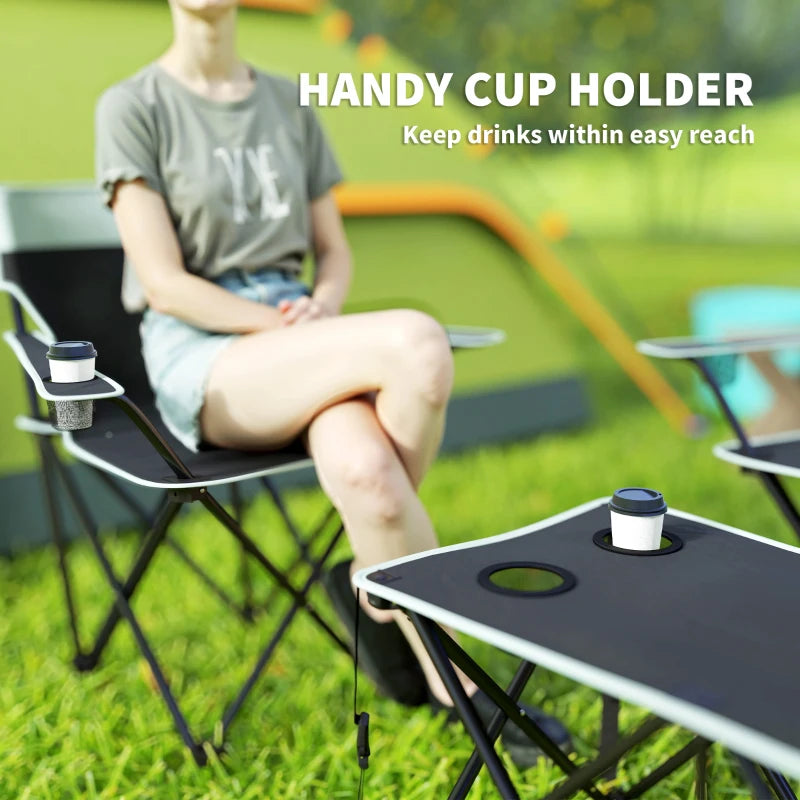 4 Piece Folding Camping Table and Chairs, Outdoor Lawn Chair Set w/ Table, Cup Holders for Hiking, Picnic, Grey