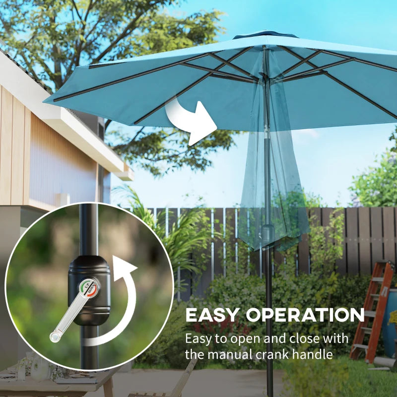 10' x 8' Round Market Umbrella, Patio Umbrella, Outdoor Parasol with Crank Handle, Tilt, Sky Blue