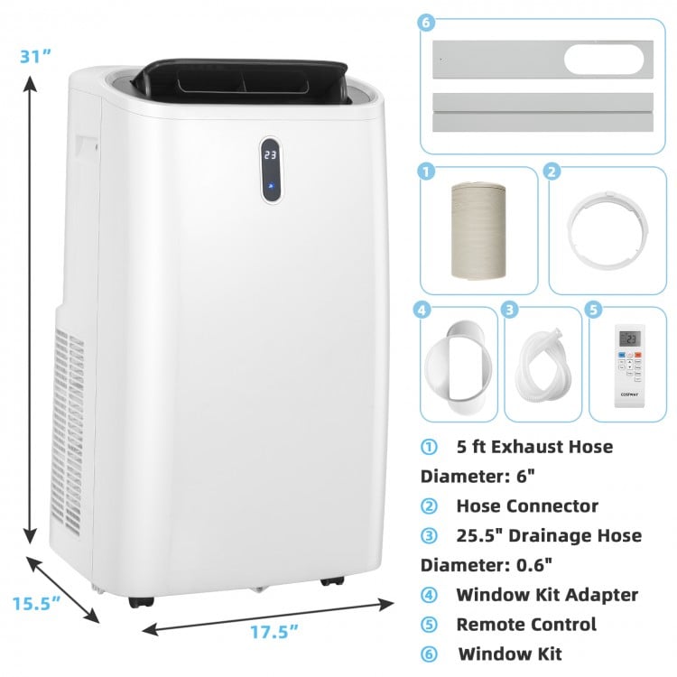 14000 BTU(Ashrae) Portable Air Conditioner with APP and WiFi Control-White