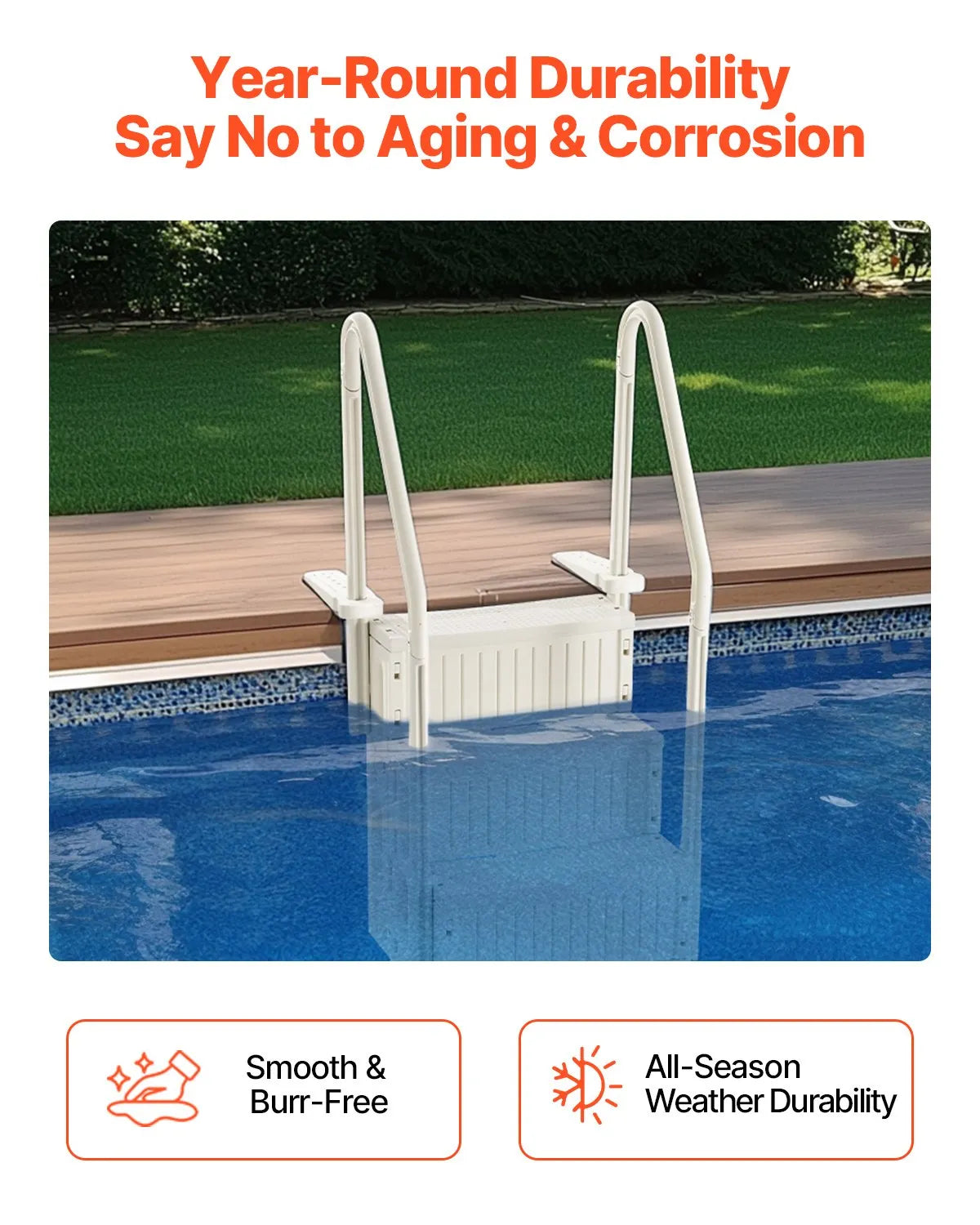 VEVOR 4-Step White Pool Ladder of 2 Handrails Supports 400 lb for 48-54 In Pools