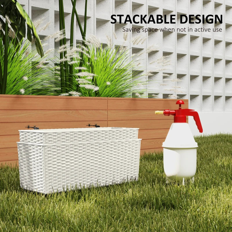 2 Pack 20 Inch Hanging Flower Pots, Railing Planter Box for Fence, Garden, Rattan Look, White
