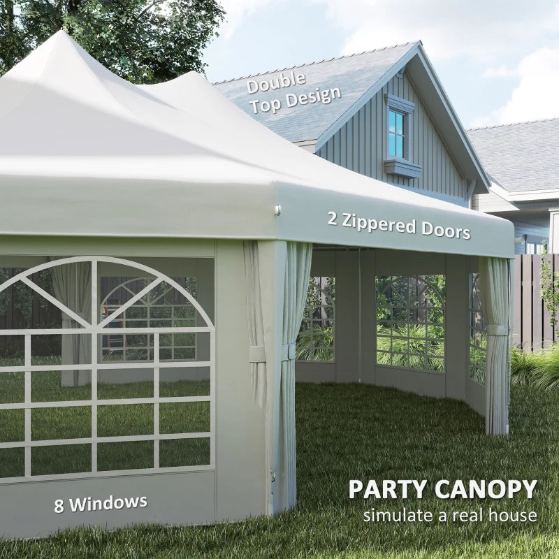 21' x 29' Wedding Event Party Tent, High Peak Decagonal Outdoor Gazebo Canopy with Removable Walls, Ropes and Stakes, White
