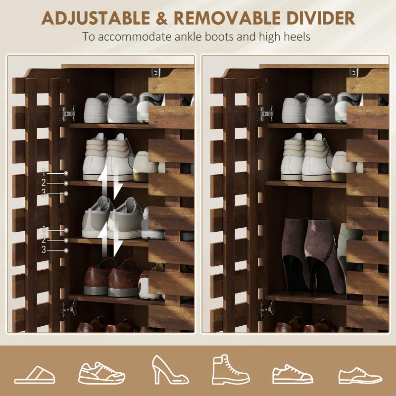 Shoe Cabinet, 20 Pair Shoe Storage Cabinet with Hollowed-Out Doors, Distressed Brown