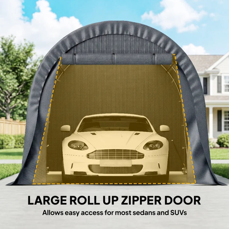 10' x 15' Heavy Duty Carport, Portable Garage Car Canopy Tent Shelter with Reinforced Galvanized Frame, Dark Grey