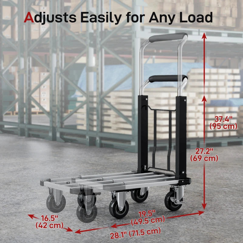 330 lbs Heavy Duty Hand Truck, Folding Trolley, Dolly with Adjustable Handle and Extendable Platform, Silver and Black