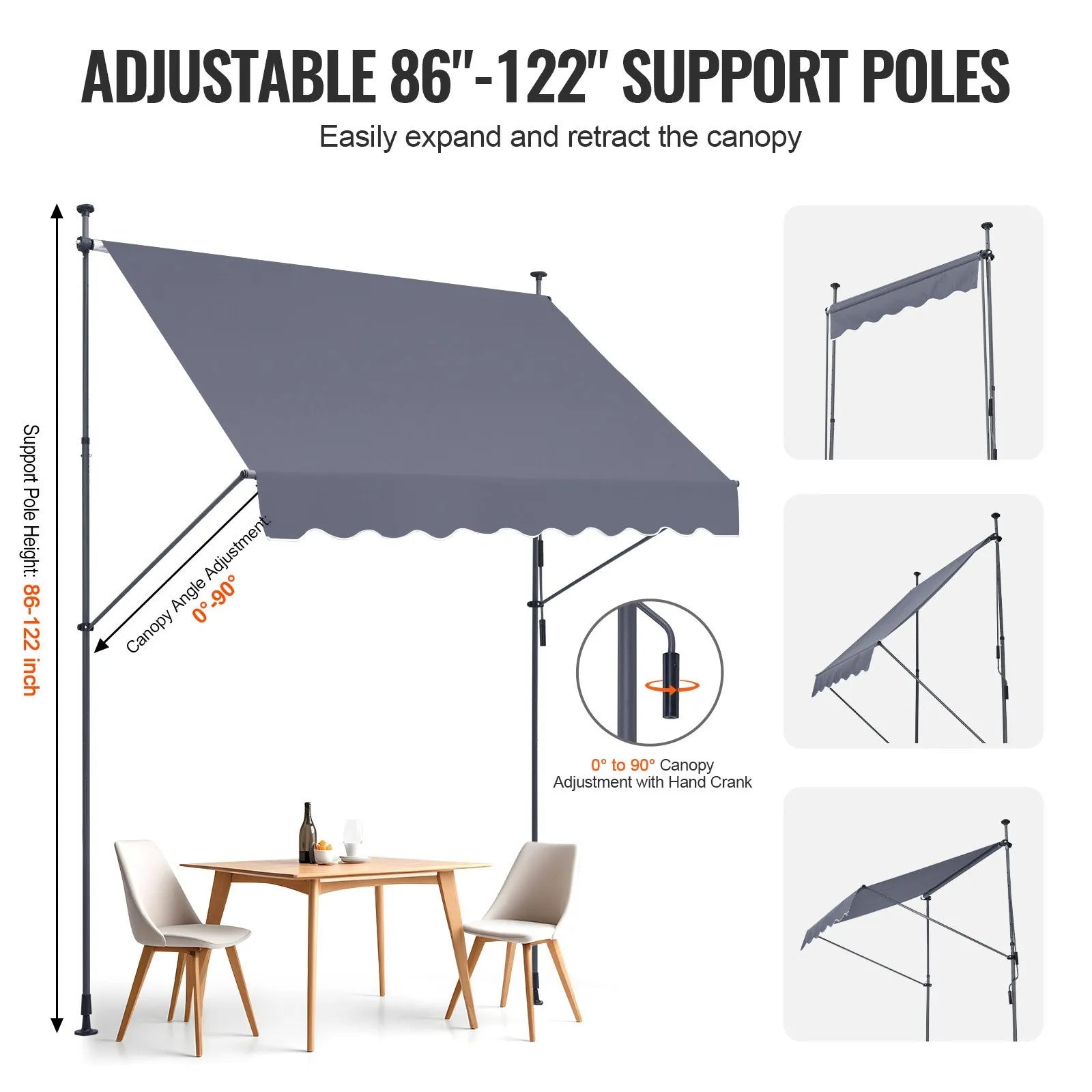 VEVOR 98x47" Patio Awning Retractable Awning Sunshade Shelter with Crank Handle