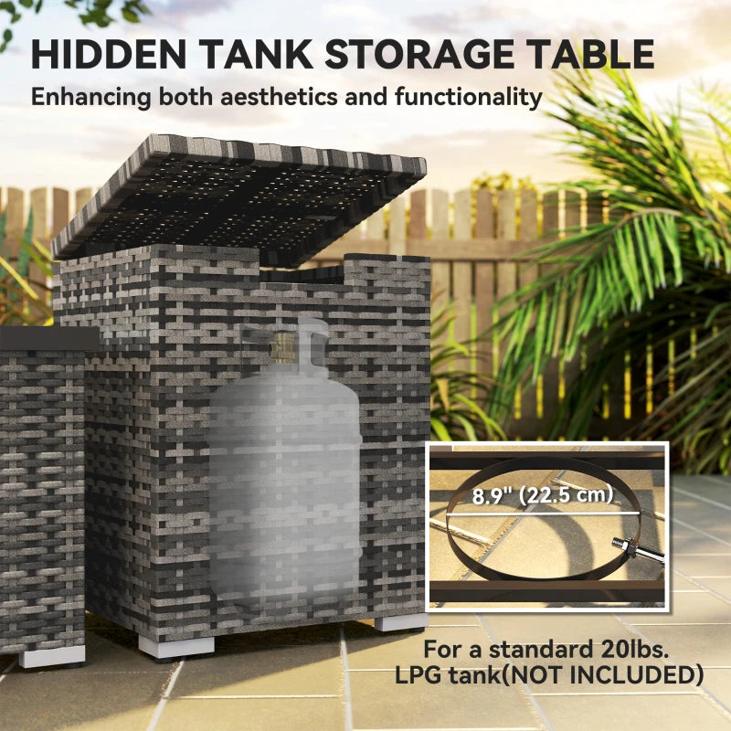 32" Propane Fire Pit Table 40,000 BTU Rattan Outdoor Gas Fire Table with Hideaway Propane Tank Holder, Waterproof Cover