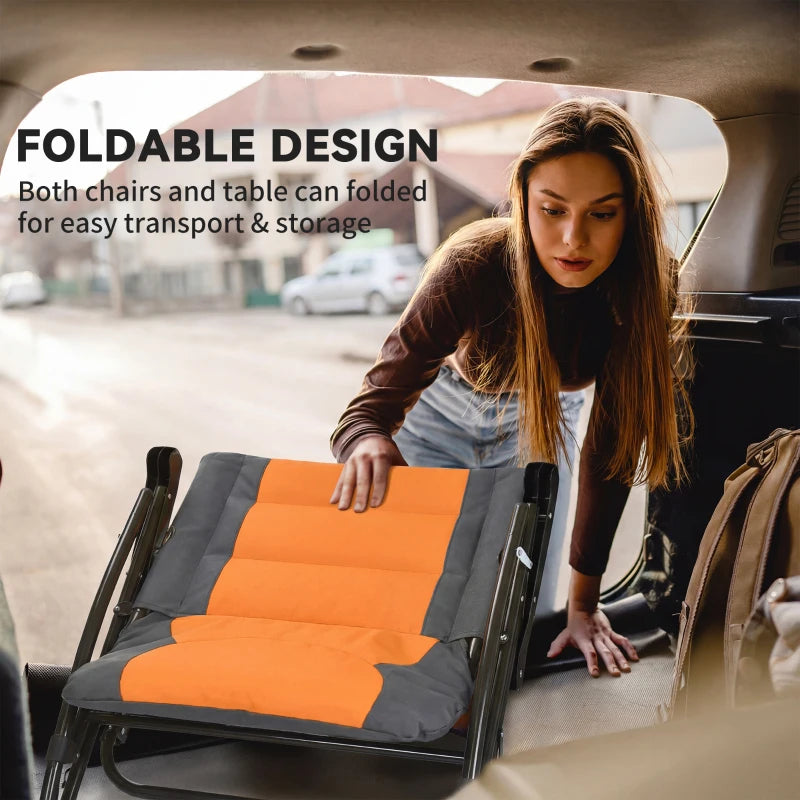 3-Piece Outdoor Foldable Rocking Chair Set, Orange