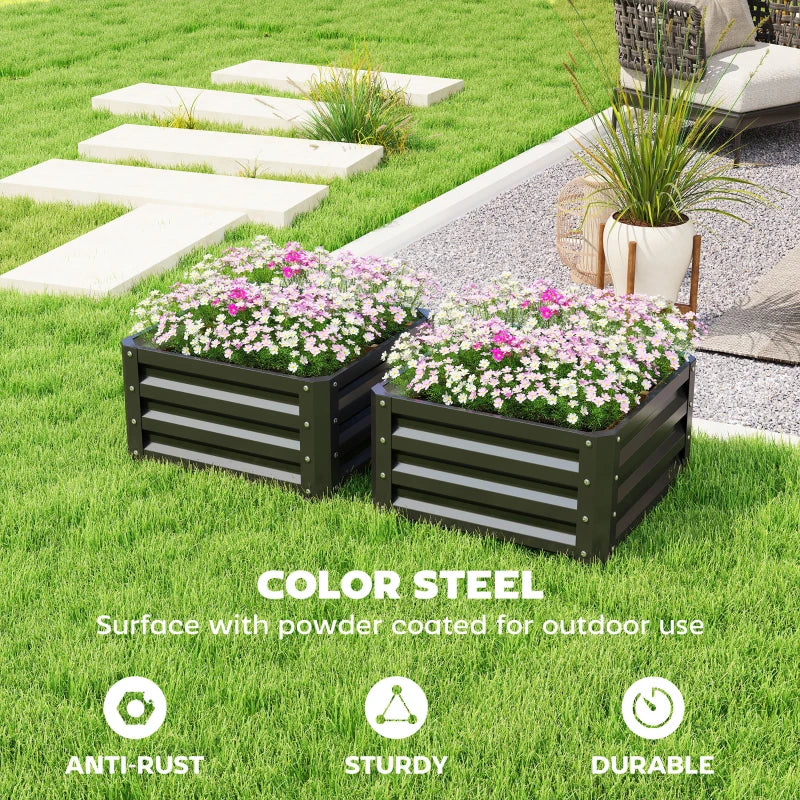 2' x 2' x 1' 2-Pieces Raised Garden Bed w/ Galvanised Steel Frame for Vegetables Flowers Herbs, Black