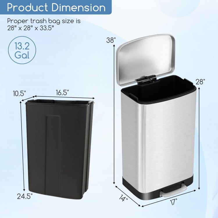 13.2 Gal Stainless Steel Trash Can with Lock Device-Sliver