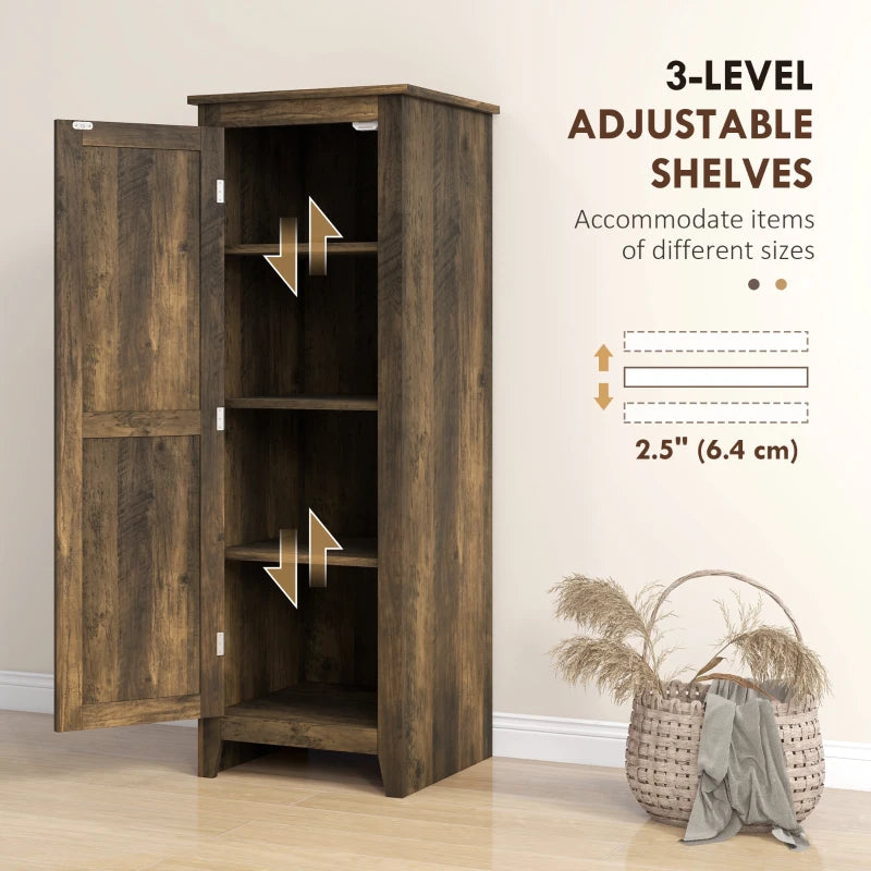 48" Farmhouse Kitchen Pantry Storage Cabinet with Barn Door, Kitchen Pantry Cabinet with Adjustable Shelves, Brown