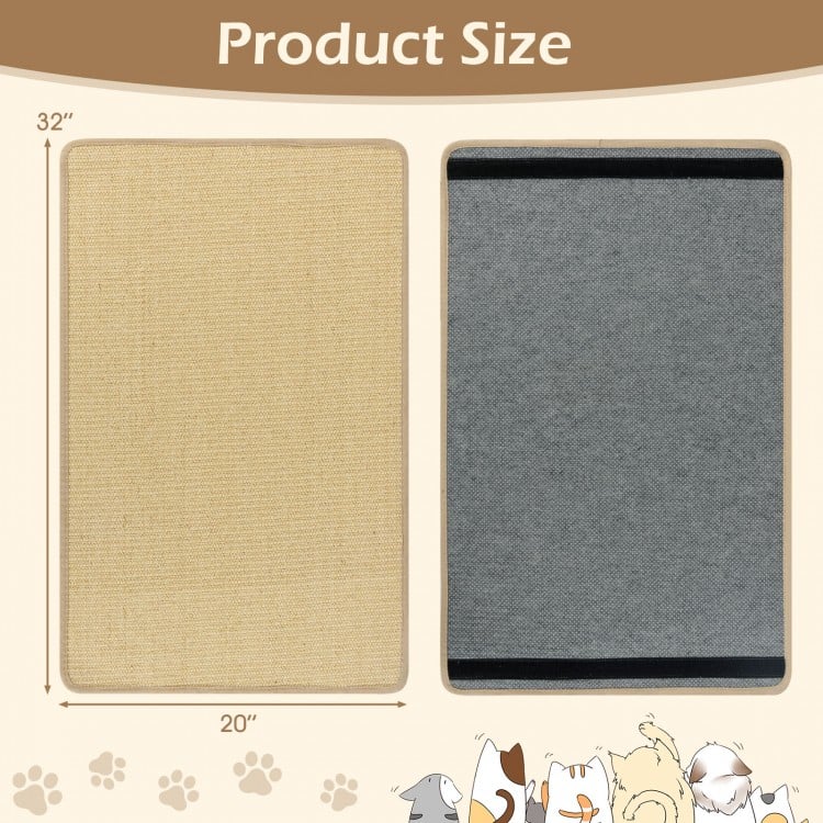 2 Piece Cat Scratcher Mat Set 32 x 20 Inch Natural Sisal Pads