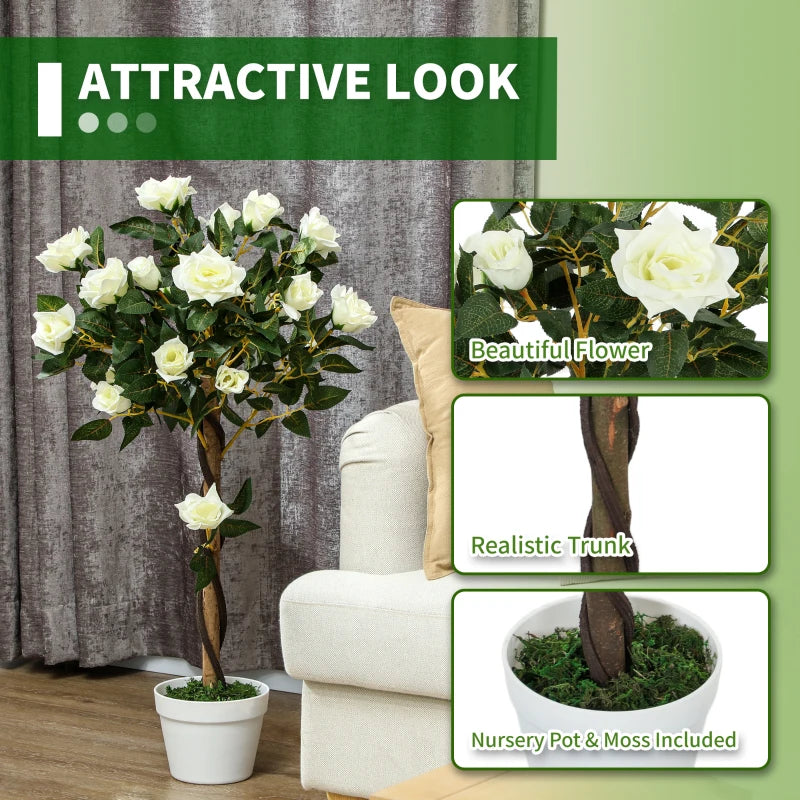 3FT Artificial Plant White Rose Floral Set of 2 in Pot, Fake Plant for Home Indoor Decor