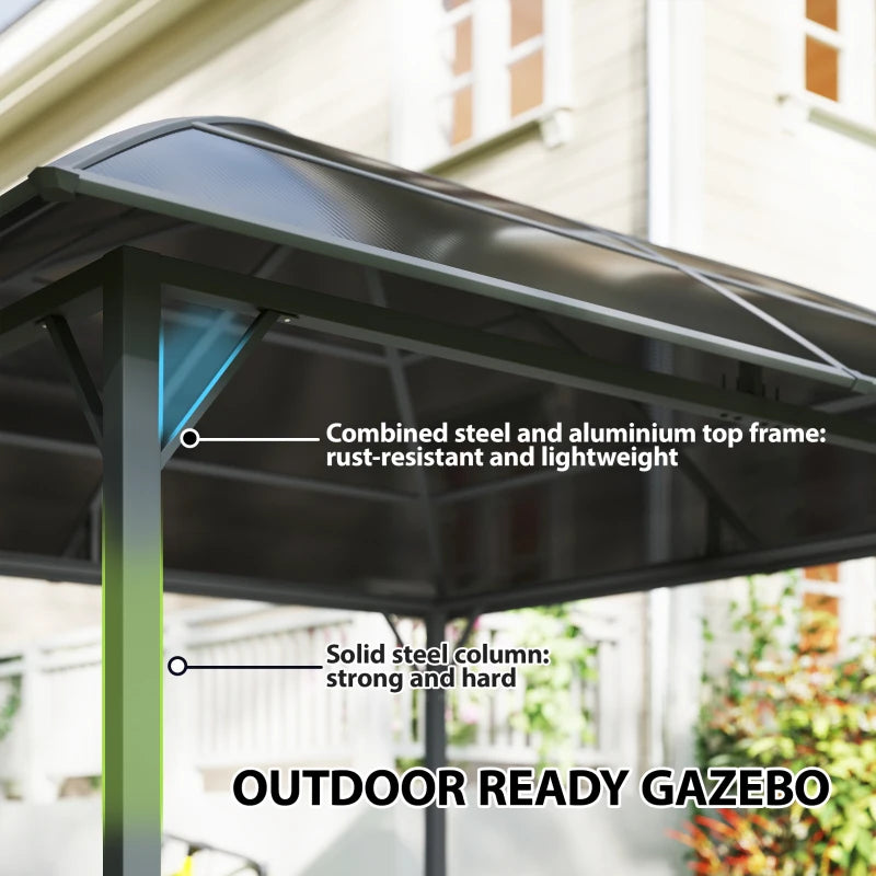 10' x 10' Outdoor Hardtop Gazebo Canopy with UV50+ Polycarbonate Roof, Steel Frame, Central Hook, Curtains, Light Grey
