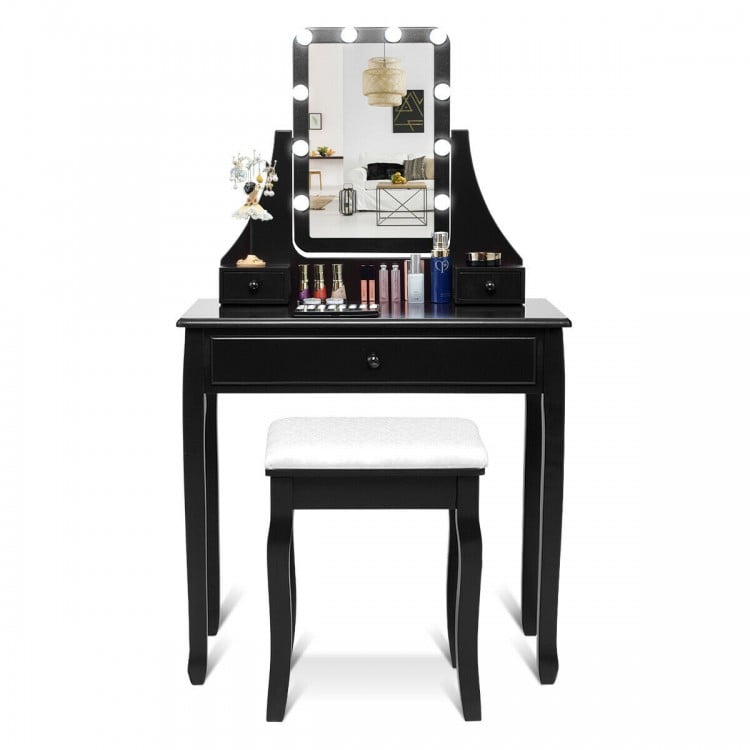 10 LED Lighted Mirror and 3 Drawers Vanity Table Set-Black