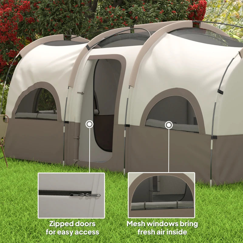 4-6 Person Camping Tent, 3 Room Cabin Tent, 3000mm Waterproof and UPF30+ with Sewn in Groundsheet and Carry Bag, Khaki