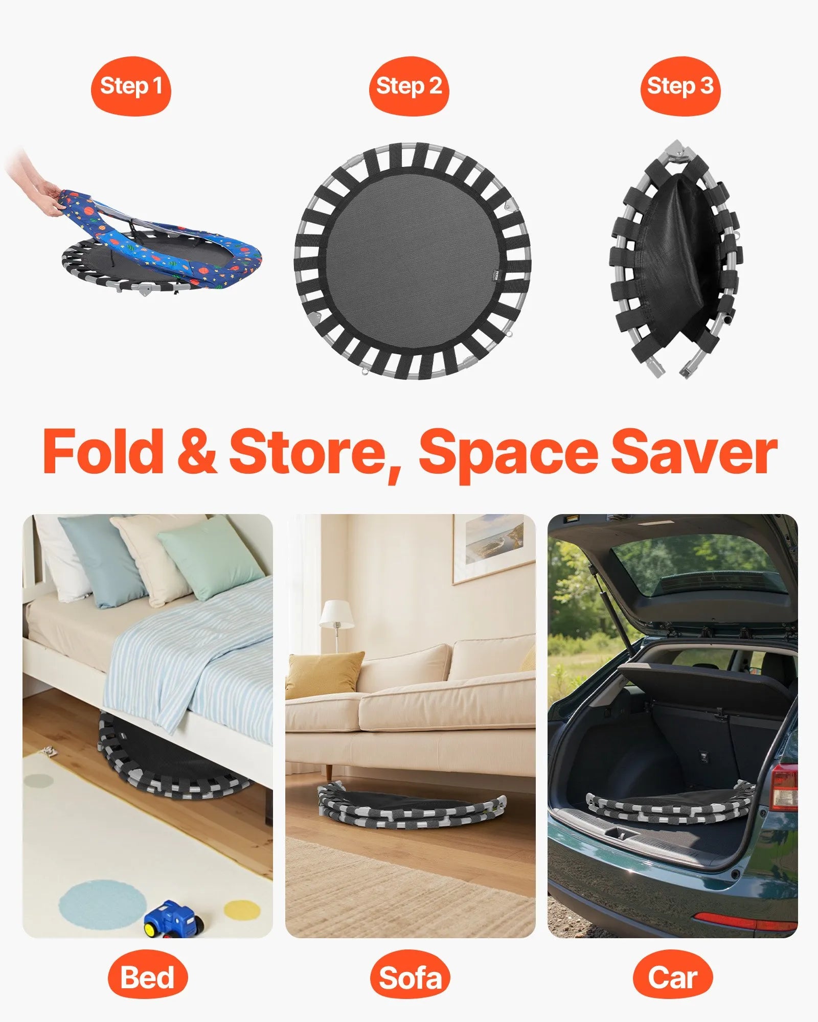 VEVOR 36" Trampoline for Kids Foldable Mini Toddler Trampoline Indoor Outdoor