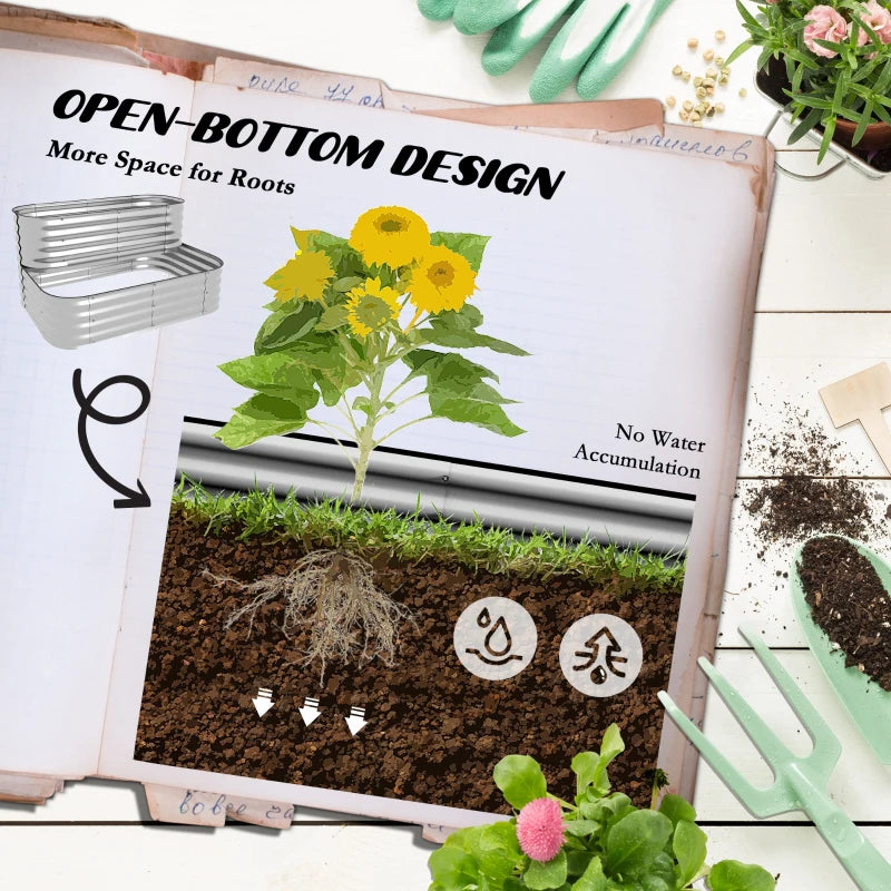 4'x3'x1' Outdoor Raised Garden Bed, 2-Tier Galvanized Planter Box with Safety Edging for Vegetable, Flower, Fruit