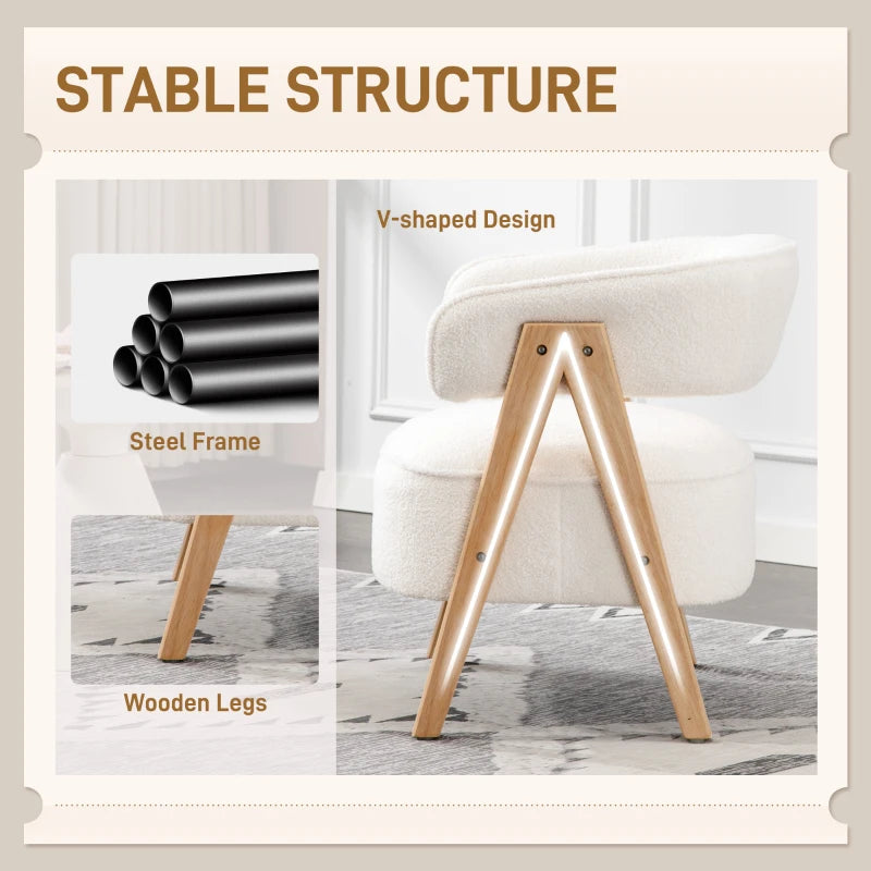 Sherpa Fleece Accent Chair, Upholstered Armchair with Solid Wood Legs and Steel Frame for Living Room, White