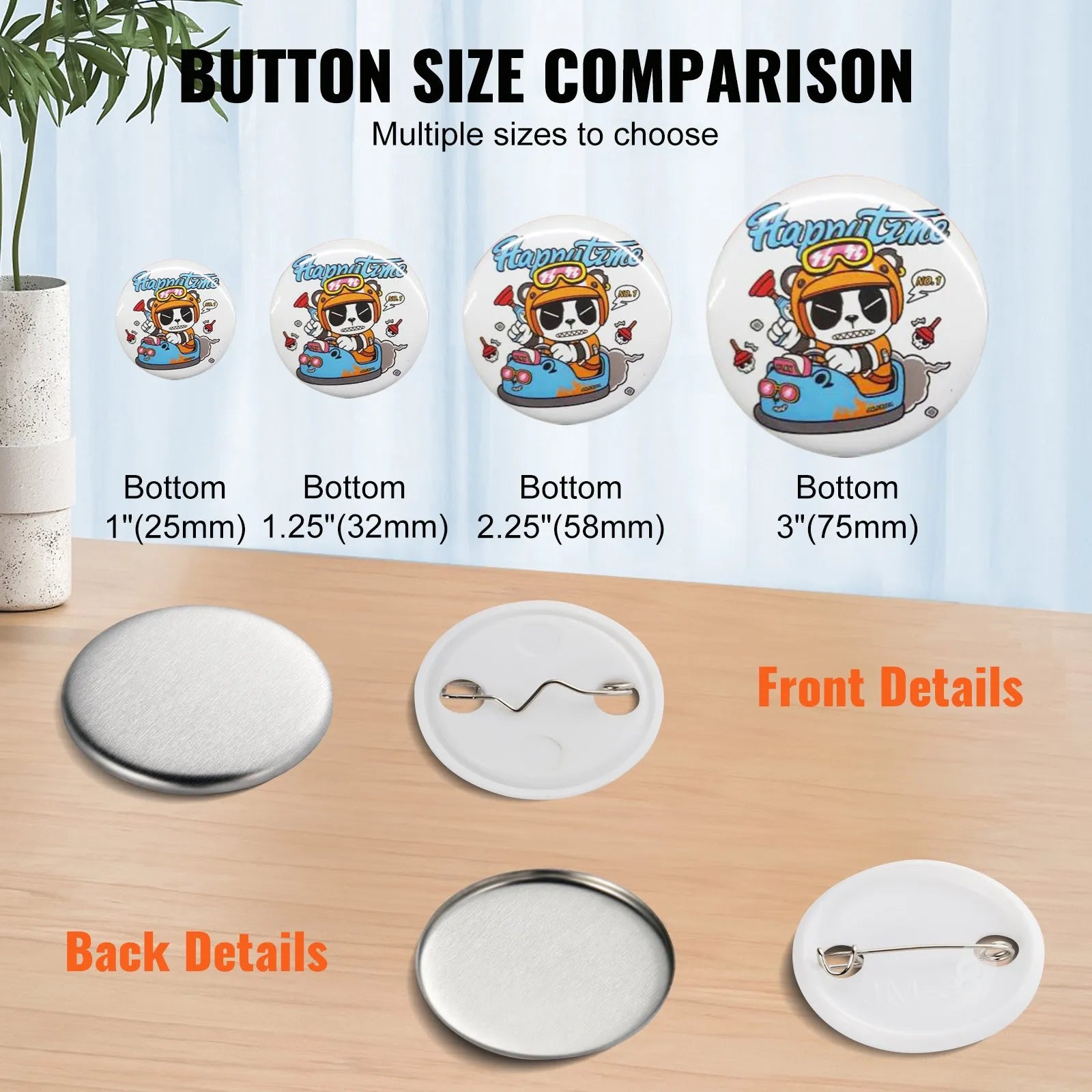 VEVOR 1.25" 32mm Button Badge Parts Supplies for Button Maker Machine 500 Sets
