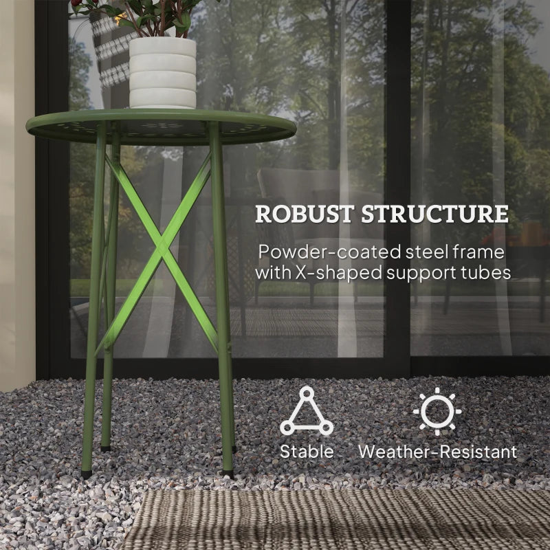 15.7" Round Garden Table with Floral Cut-Out, Steel Balcony Side Bistro Coffee Table with Adjustable Feet, Green
