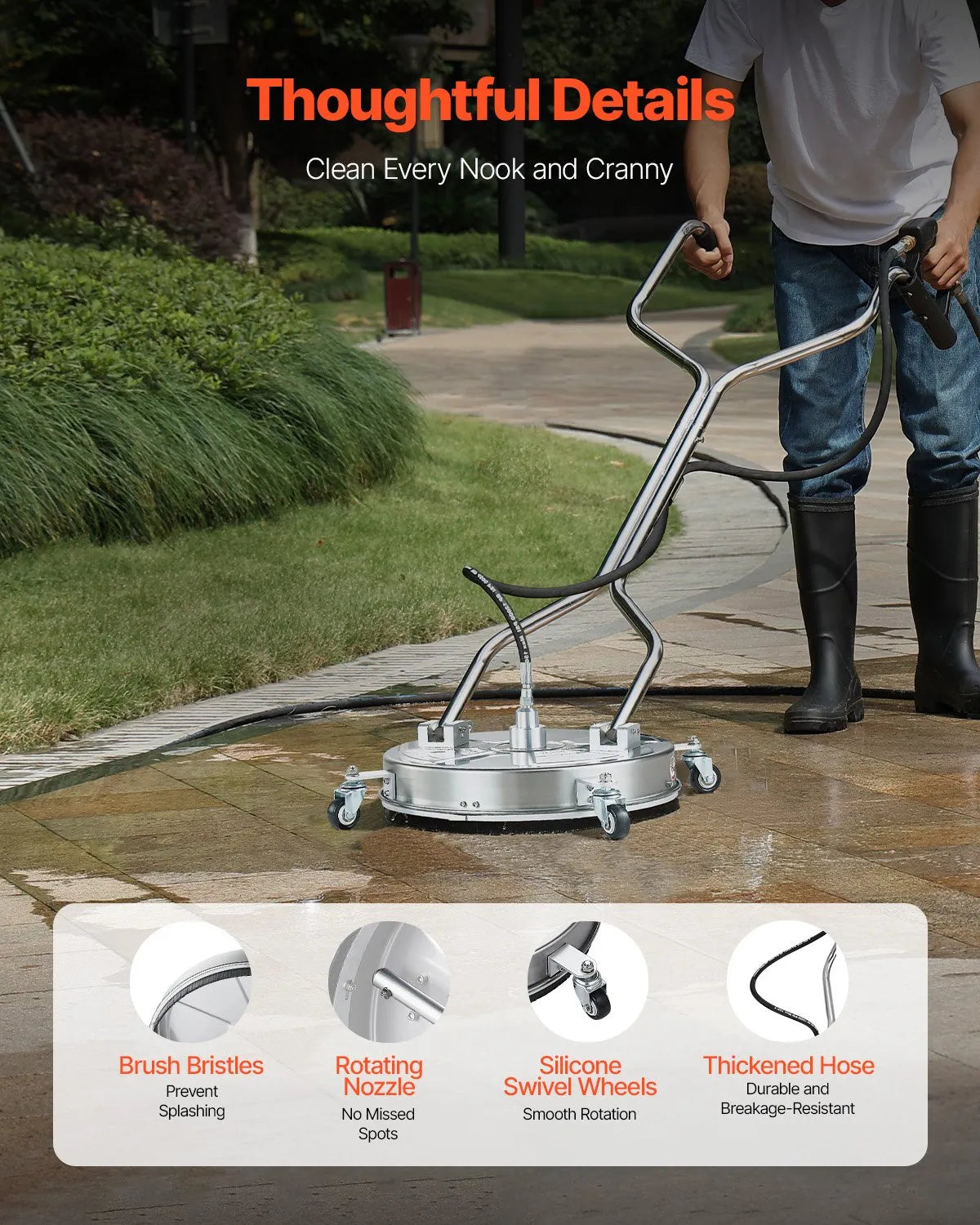 VEVOR 18" Pressure Washer Surface Cleaner 4 Wheels Dual Handle 4000 Max PSI