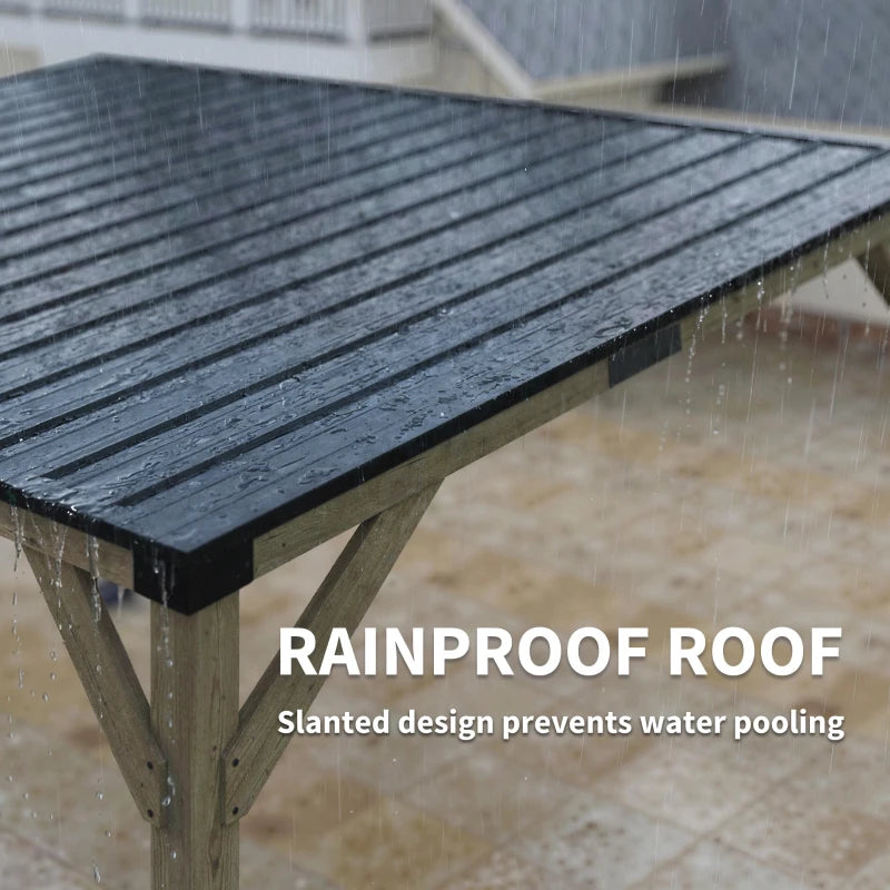 14' x 10' Gazebo, Lean to Galvanized Steel Hardtop Gazebo Pergola with Wood Frame, Patio Gazebo Awning, Dark Grey