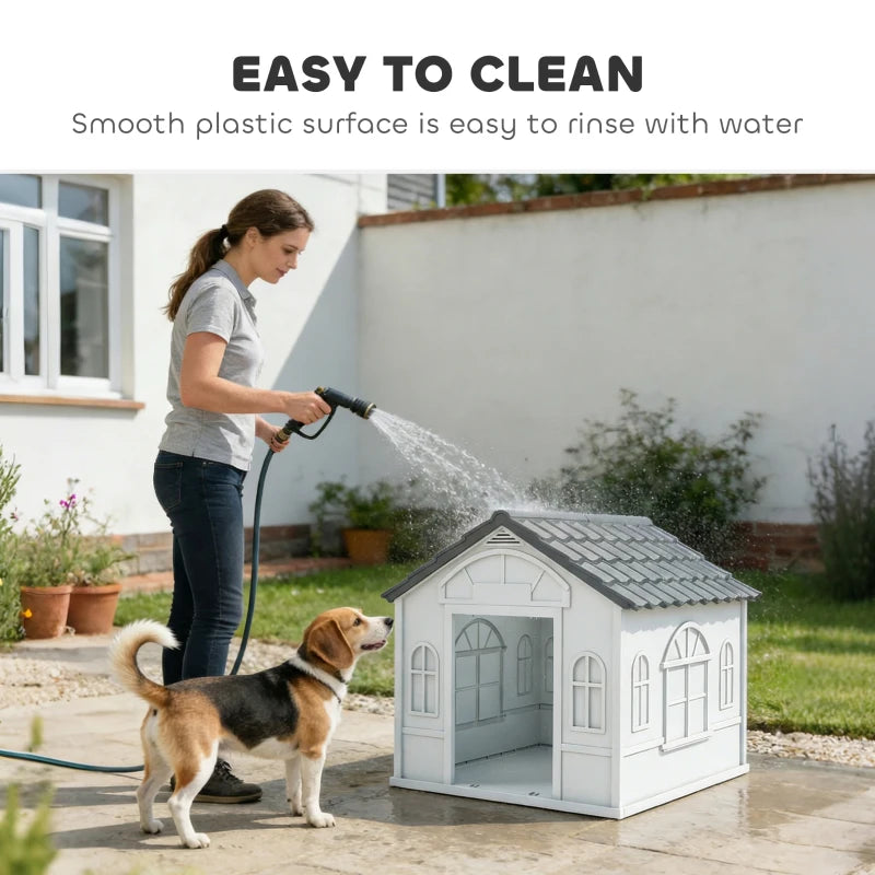 26" Plastic Dog House Outdoor with Air Vents, for Small Medium Dogs, Grey