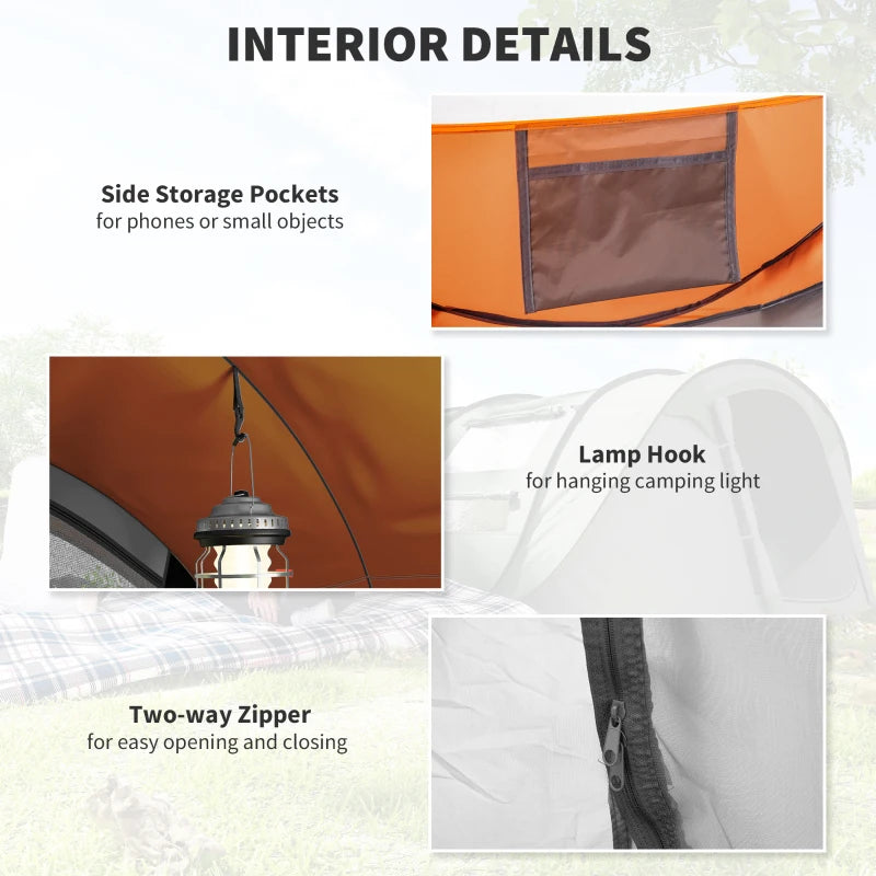 4 Person Camping Tent, Easy Pop Up Tent with Doors, Windows and Carry Bag, Automatic Setup Tent for Hiking, Orange