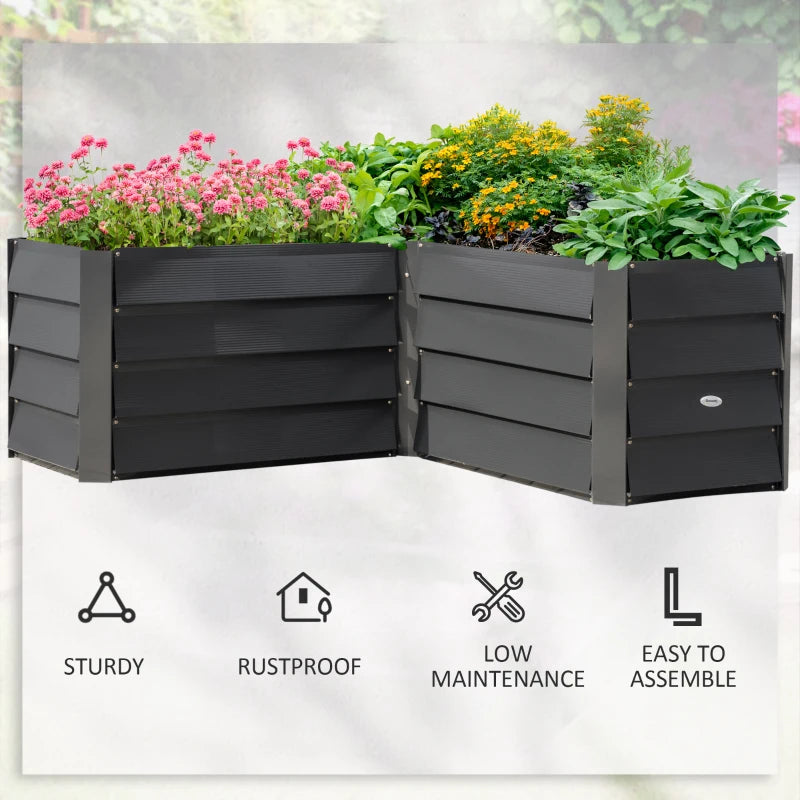 45" x 45" x 17" L-Shaped Galvanized Steel Raised Garden Bed for Vegetables, Flowers, Herbs, Dark Grey