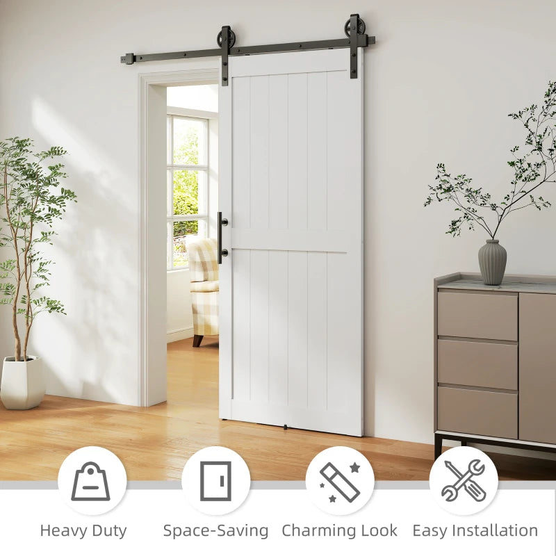 36inx84in Barn Door with 6FT Sliding Door Hardware Kit, Handle, Upgraded Rollers and Floor Guide, Waterproof, White