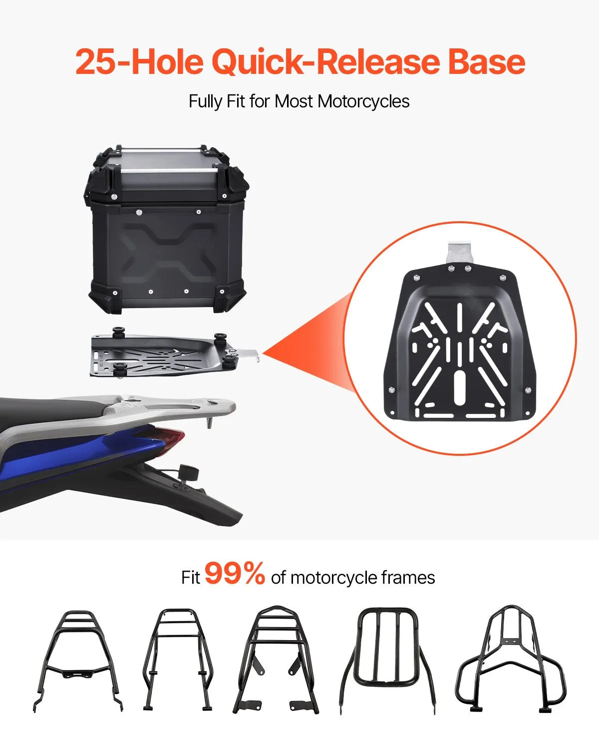 VEVOR 55L Motorcycle Top Case Universal Motorbike Tail Box with Leather Lining