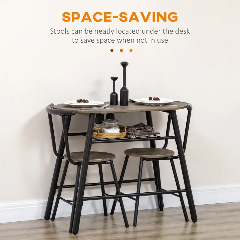 3-Piece Dining Table Set, Oval Kitchen Table and 2 Chairs, Small Breakfast Table Set with Metal Frame for Small Space, Dining Room, Living Room, 35.4" x 19.7" x 29.5"